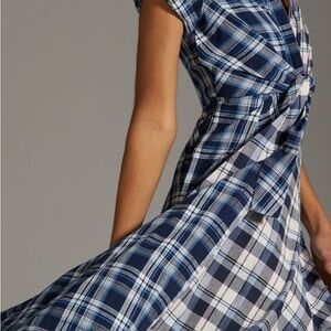 Pilcro Anthropologie Twist Front Midi Plaid Shirt Dress